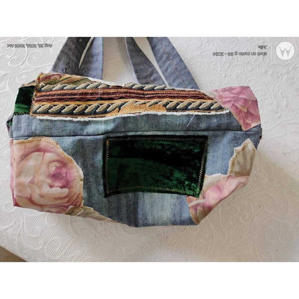 Denim Patchwork Tote Bag Applique Reclaimed Fabric Oversized Boho Handbag